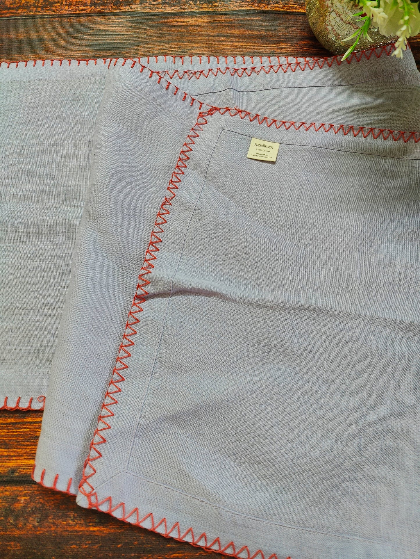 Lavender Linen Table Runner (1) , Festive Handwoven Embroidered Pattern Dining Linen ,100% Pure European Linen Table Runner