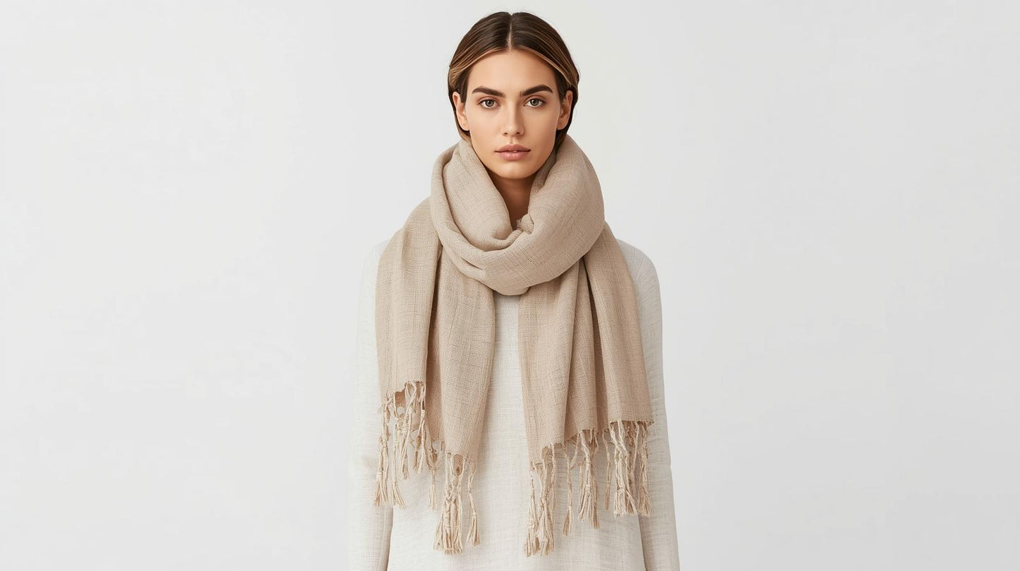 Beige Linen Scarf for Men and Women, gifts for him her