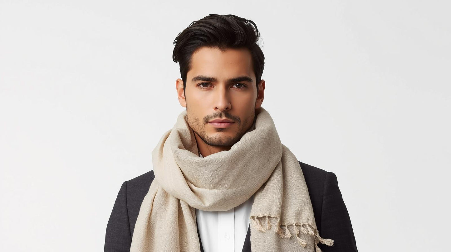 Beige Linen Scarf for Men and Women, gifts for him her