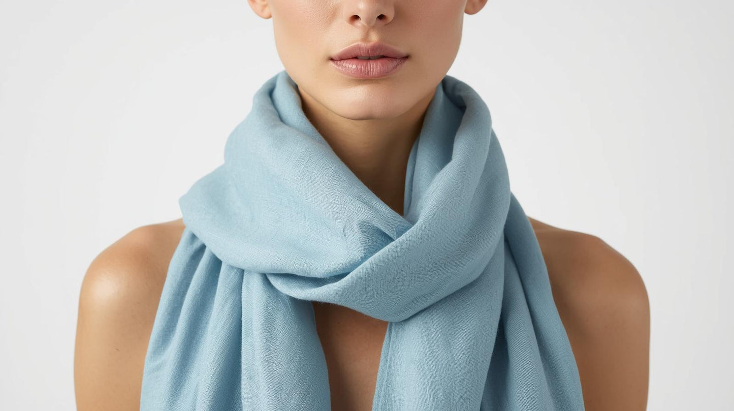 Sky Blue Linen Scarf for Men and Women, gifts for him her