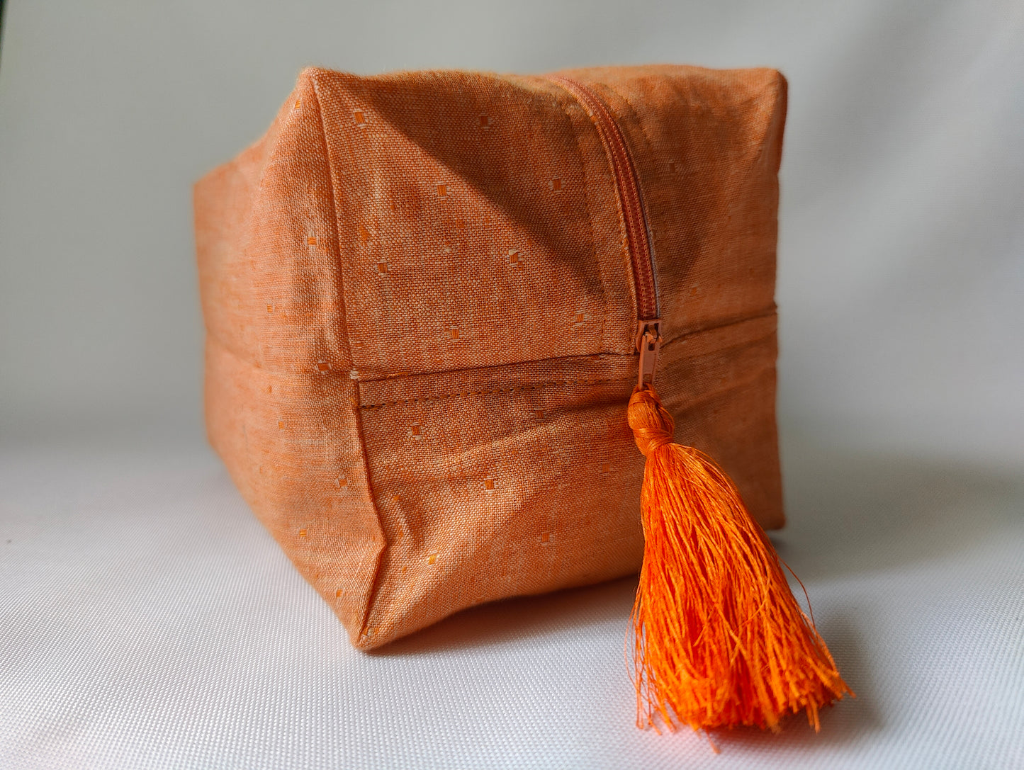 Linen Stationary Pouch, Makeup Organizer Tiger Orange Linen Travel Pouch