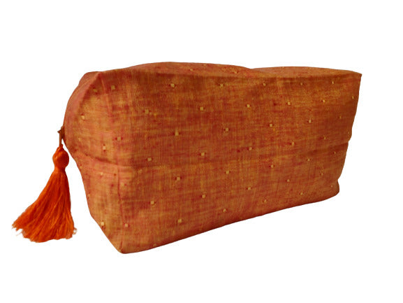 Linen Stationary Pouch, Makeup Organizer Tiger Orange Linen Travel Pouch