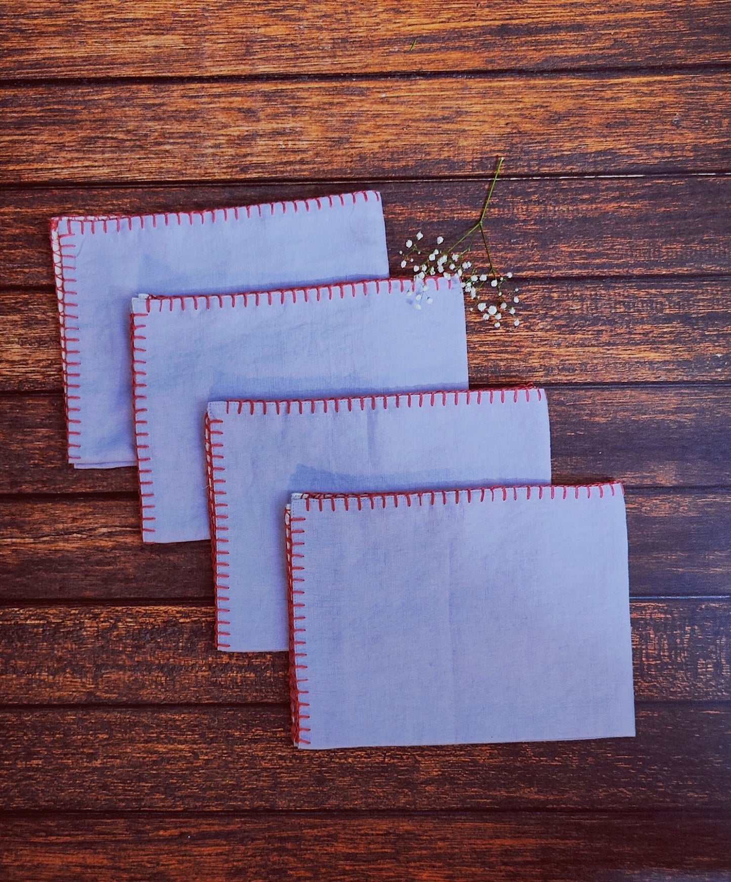 Linen Table Placemat Set of 2 / With Lining/ Natural Lavender Embroidered / Dining Linen / 100% Pure European Linen Table Placemats