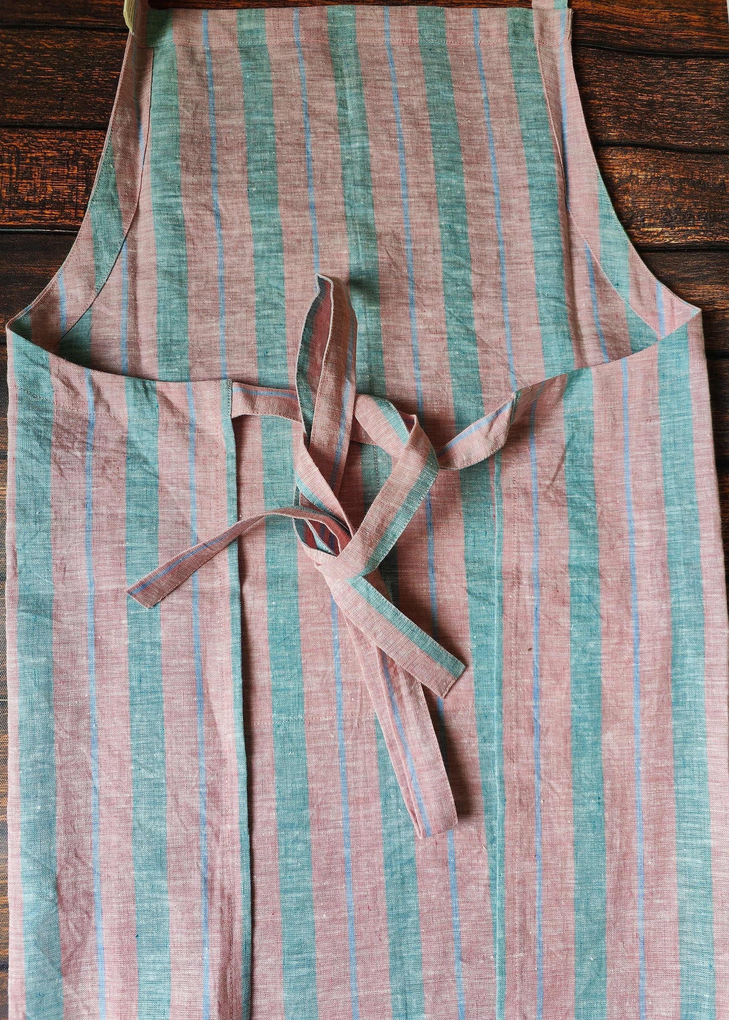 Striped Apron, Pink blue apron, Unisex Apron, Apron With Pocket, Linen Apron, Kitchen Apron