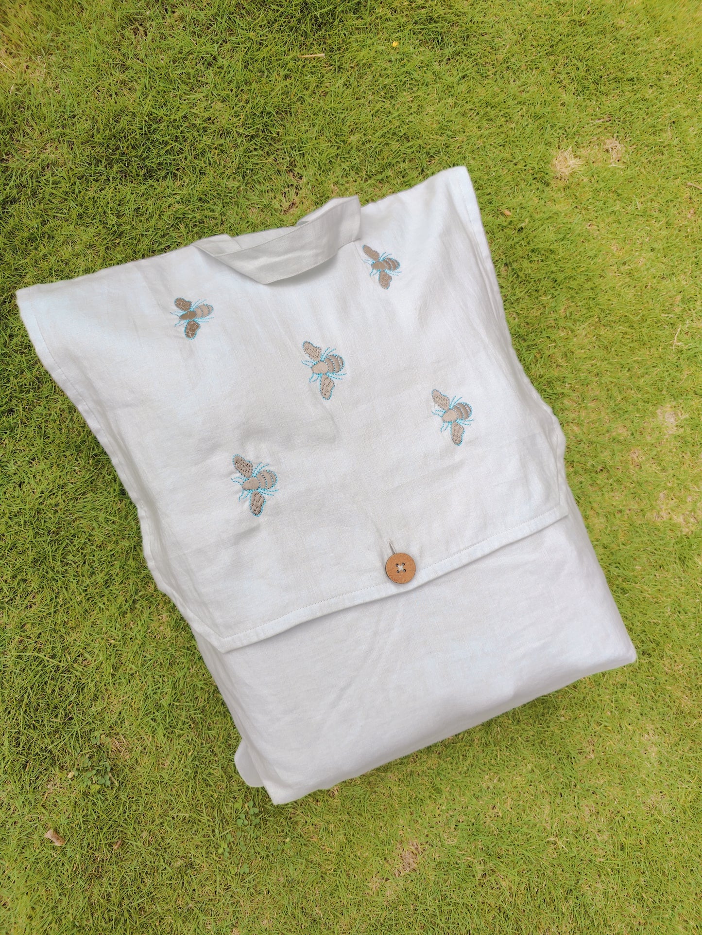Honeybee Linen Backpack | Hand embroidered Travel bag, Daypack