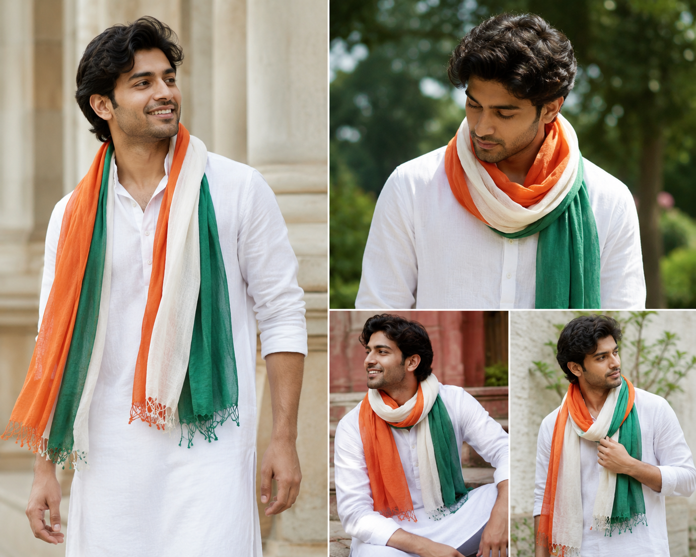 Tiranga collection, orange, white and green scarf bundle, Set of 3 scarves