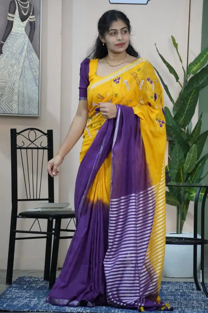 Linen embroidered saree