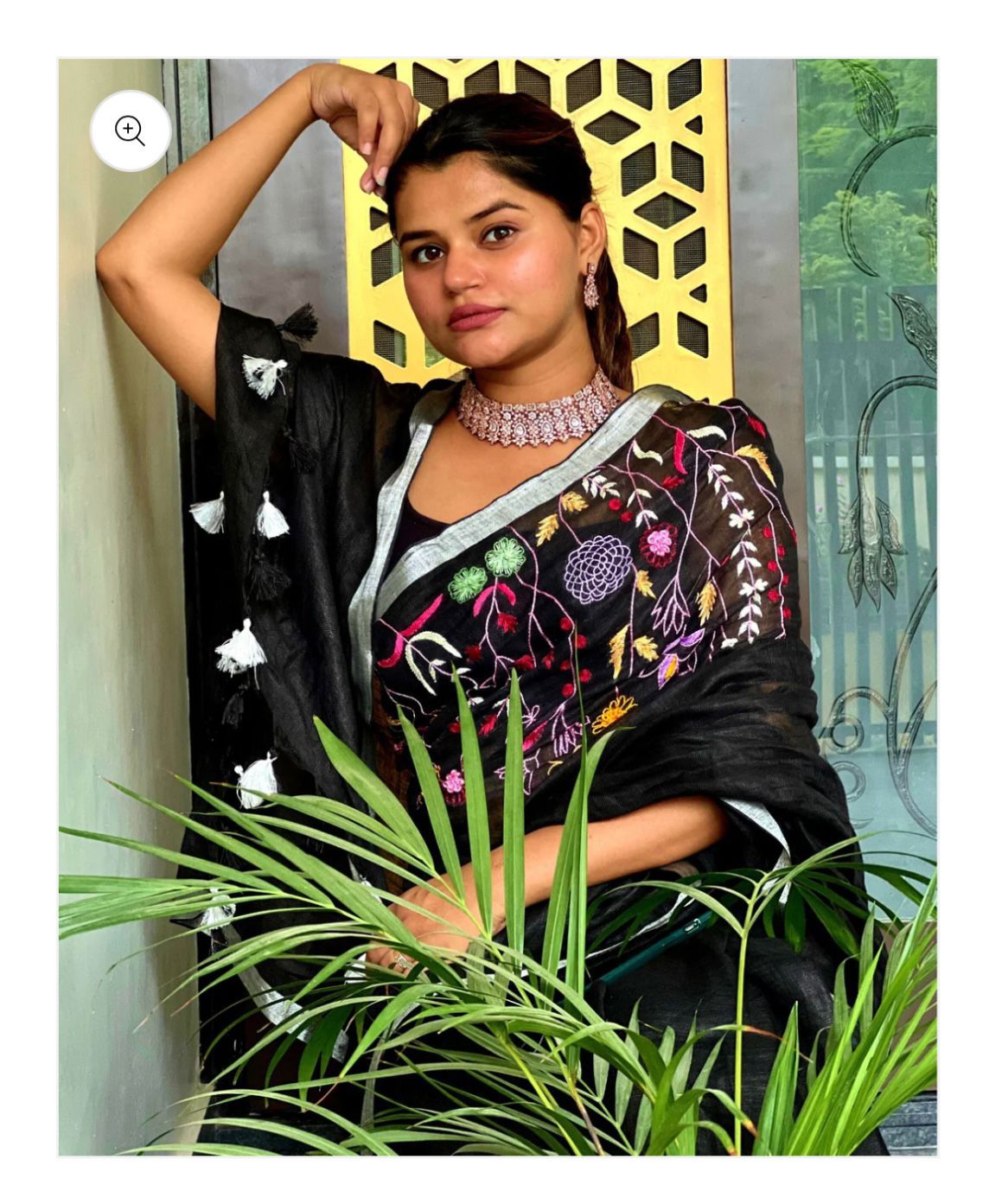 Linen embroidered saree
