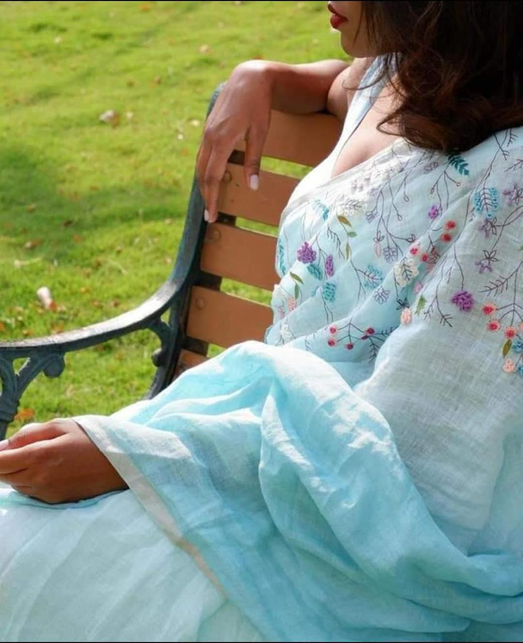 Linen embroidered saree