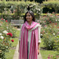 Striped pink white linen scarf
