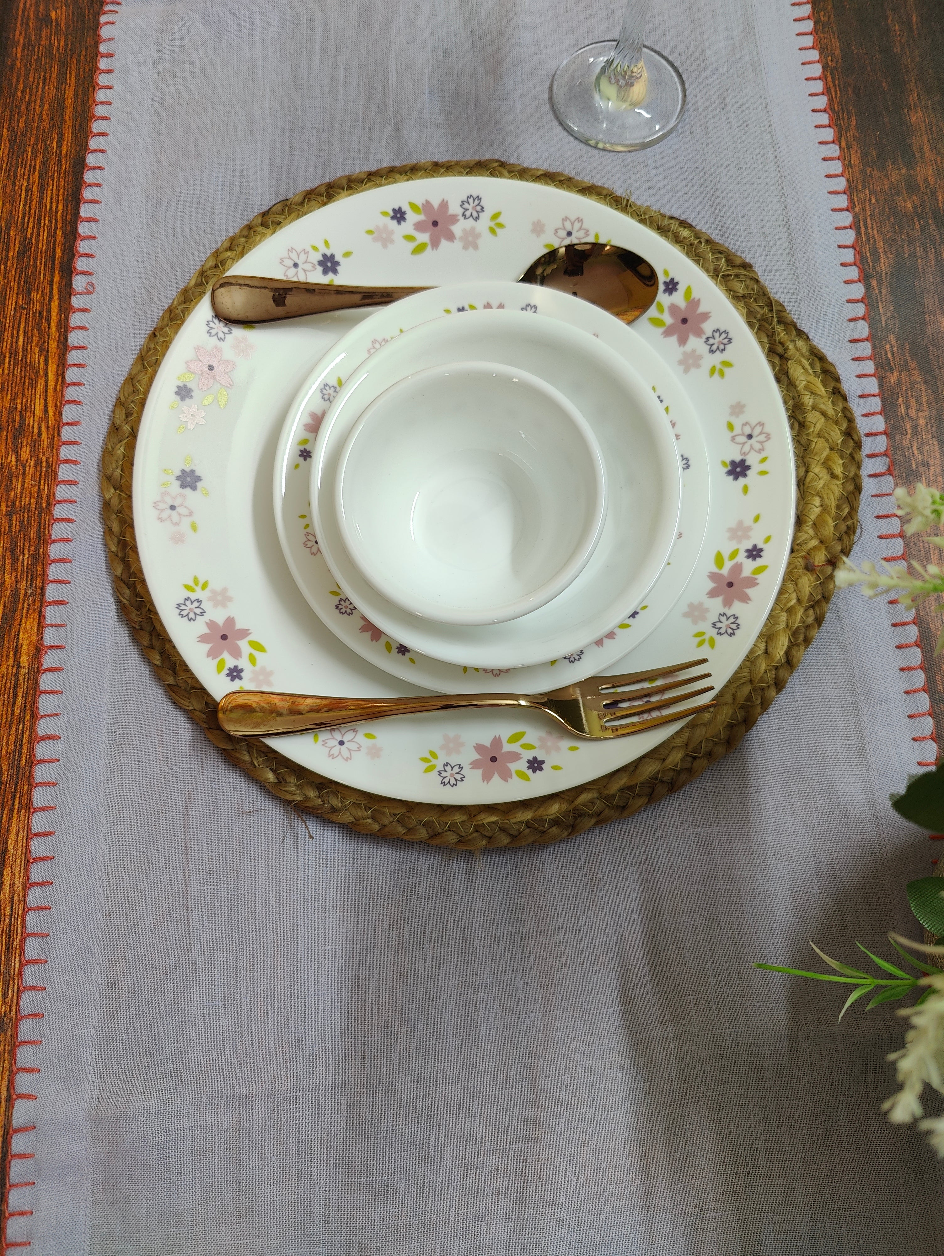 Lavender Linen Table Runner (1) , Festive Handwoven Embroidered Pattern Dining Linen ,100% Pure European Linen Table Runner
