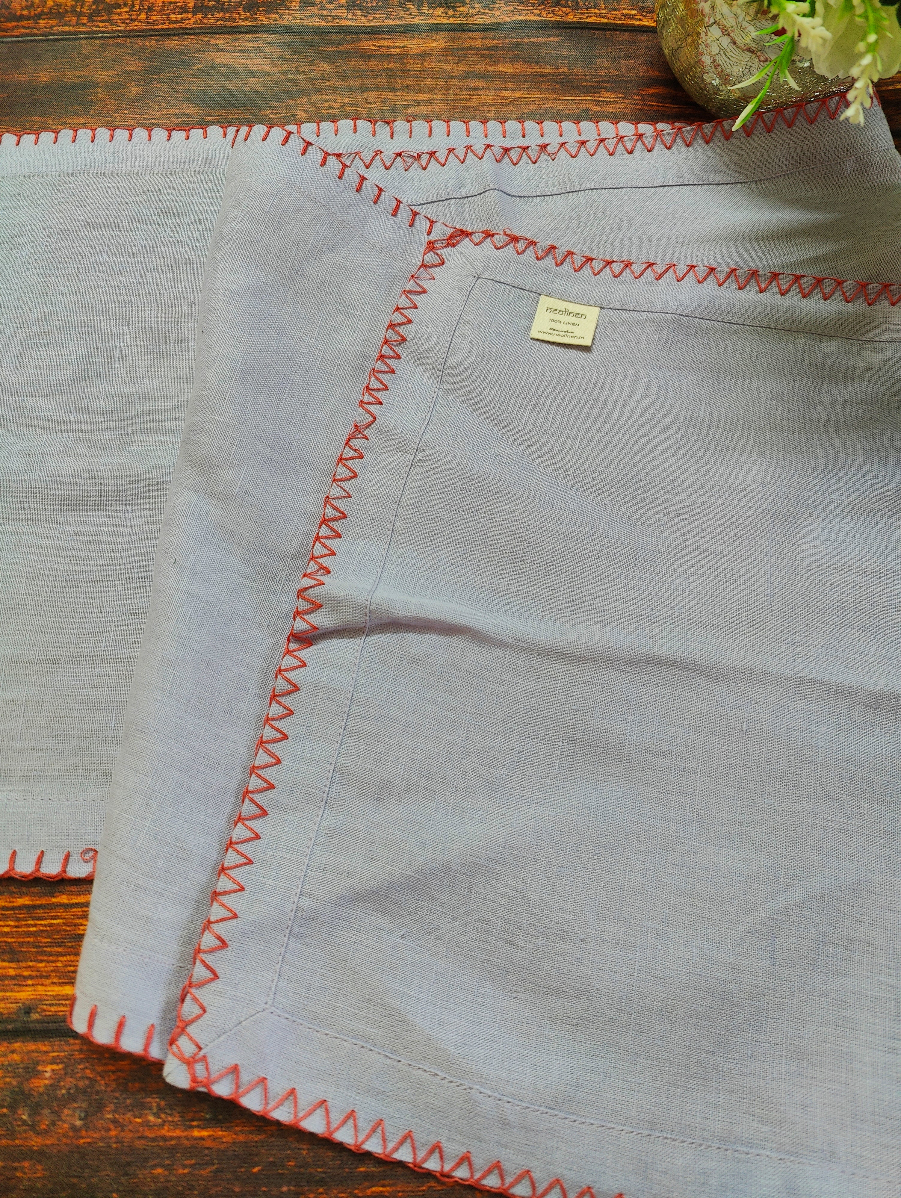Lavender Linen Table Runner (1) , Festive Handwoven Embroidered Pattern Dining Linen ,100% Pure European Linen Table Runner