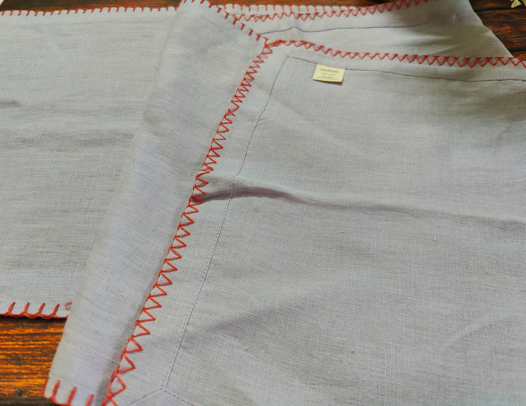 Lavender Linen Table Runner (1) , Festive Handwoven Embroidered Pattern Dining Linen ,100% Pure European Linen Table Runner