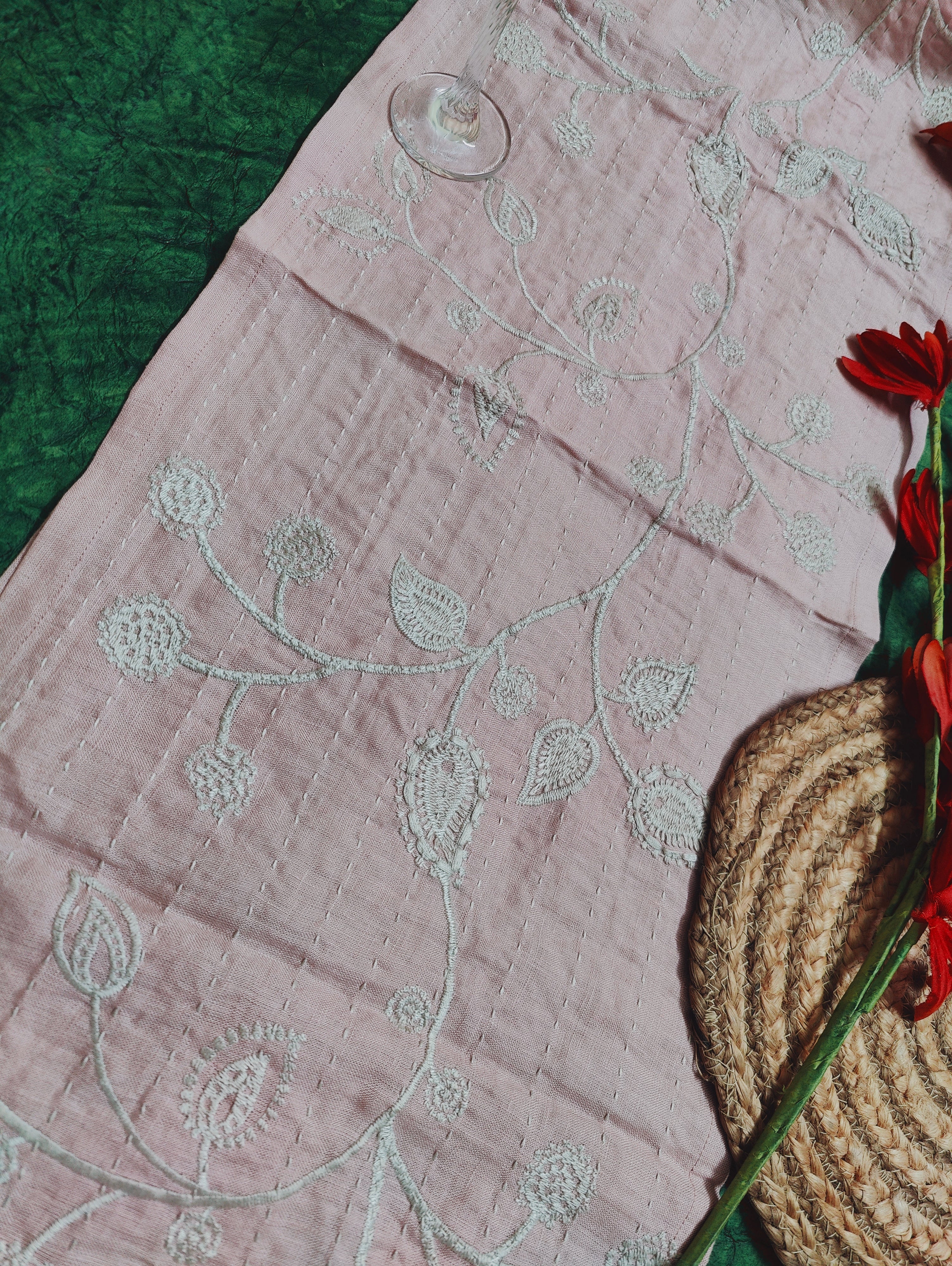 Linen Millenial Pink Embroidered Table Runner Gifts Festive table decor Prewashed 100% Pure European Linen Vintage Centrepiece Decor