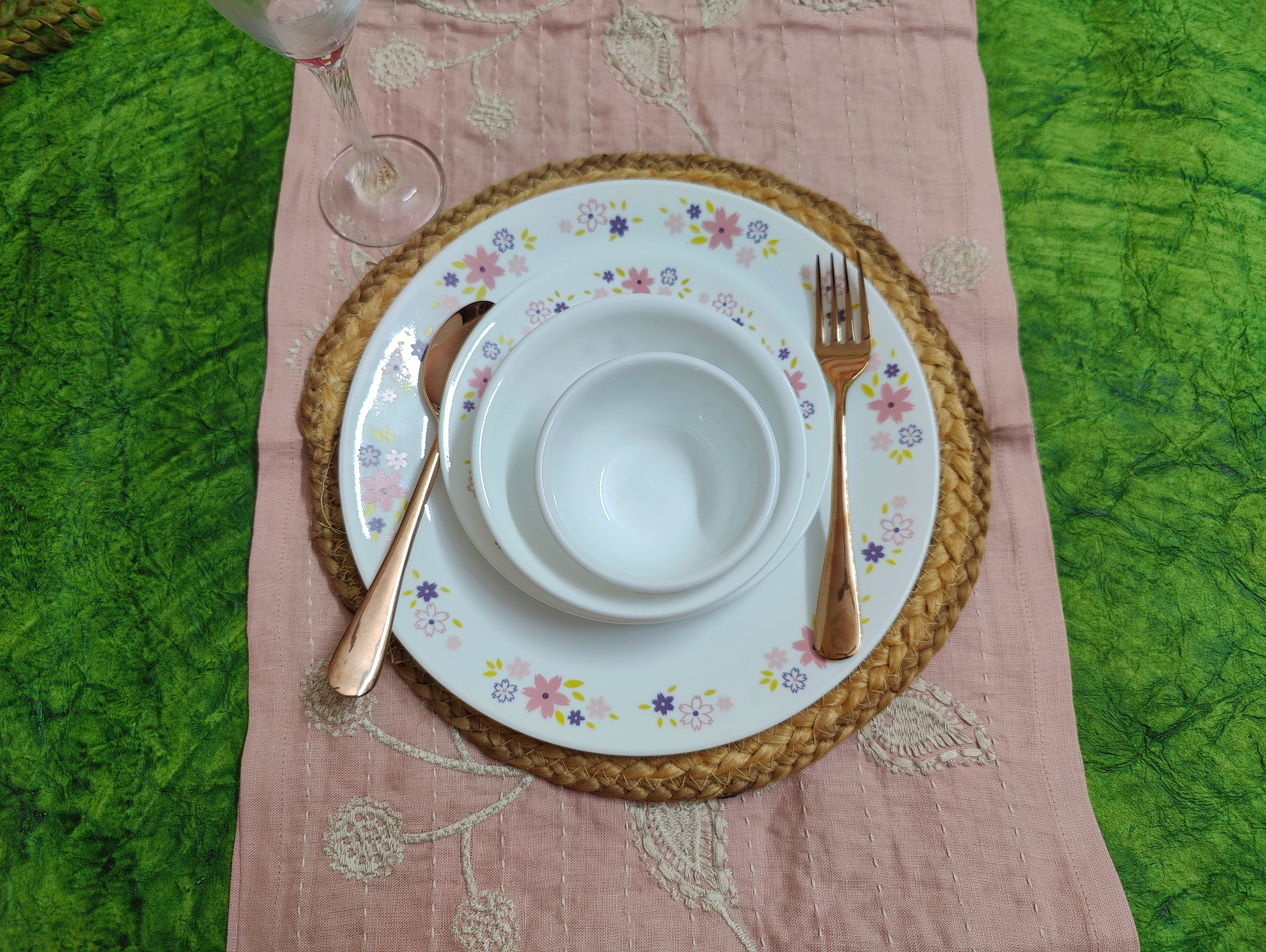 Linen Millenial Pink Embroidered Table Runner Gifts Festive table decor Prewashed 100% Pure European Linen Vintage Centrepiece Decor