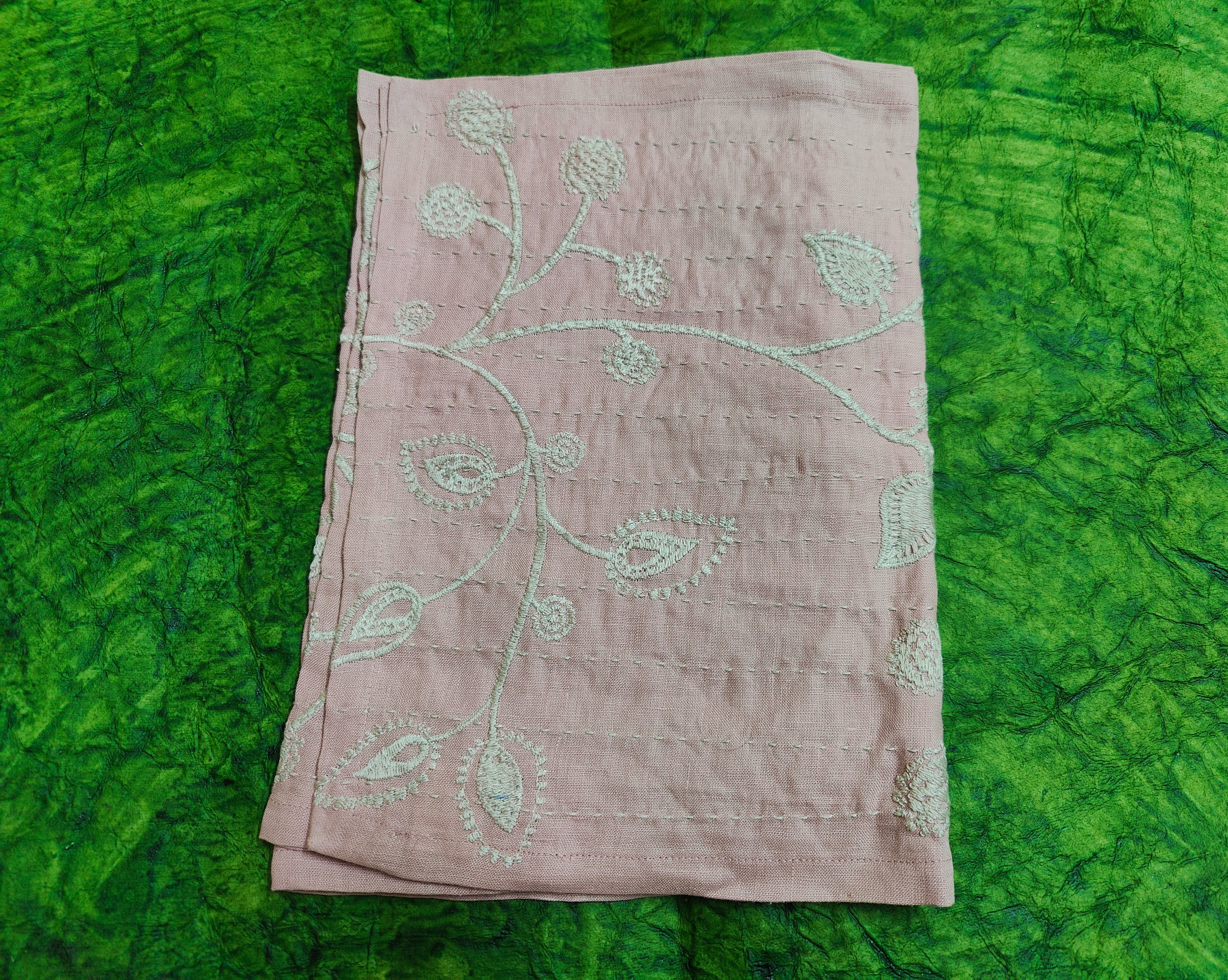 Linen Millenial Pink Embroidered Table Runner Gifts Festive table decor Prewashed 100% Pure European Linen Vintage Centrepiece Decor
