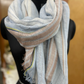 Blue brown cream Bengal striped / Linen Scarf / Gifts For Her / Prewashed