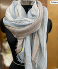 Blue brown cream Bengal striped / Linen Scarf / Gifts For Her / Prewashed