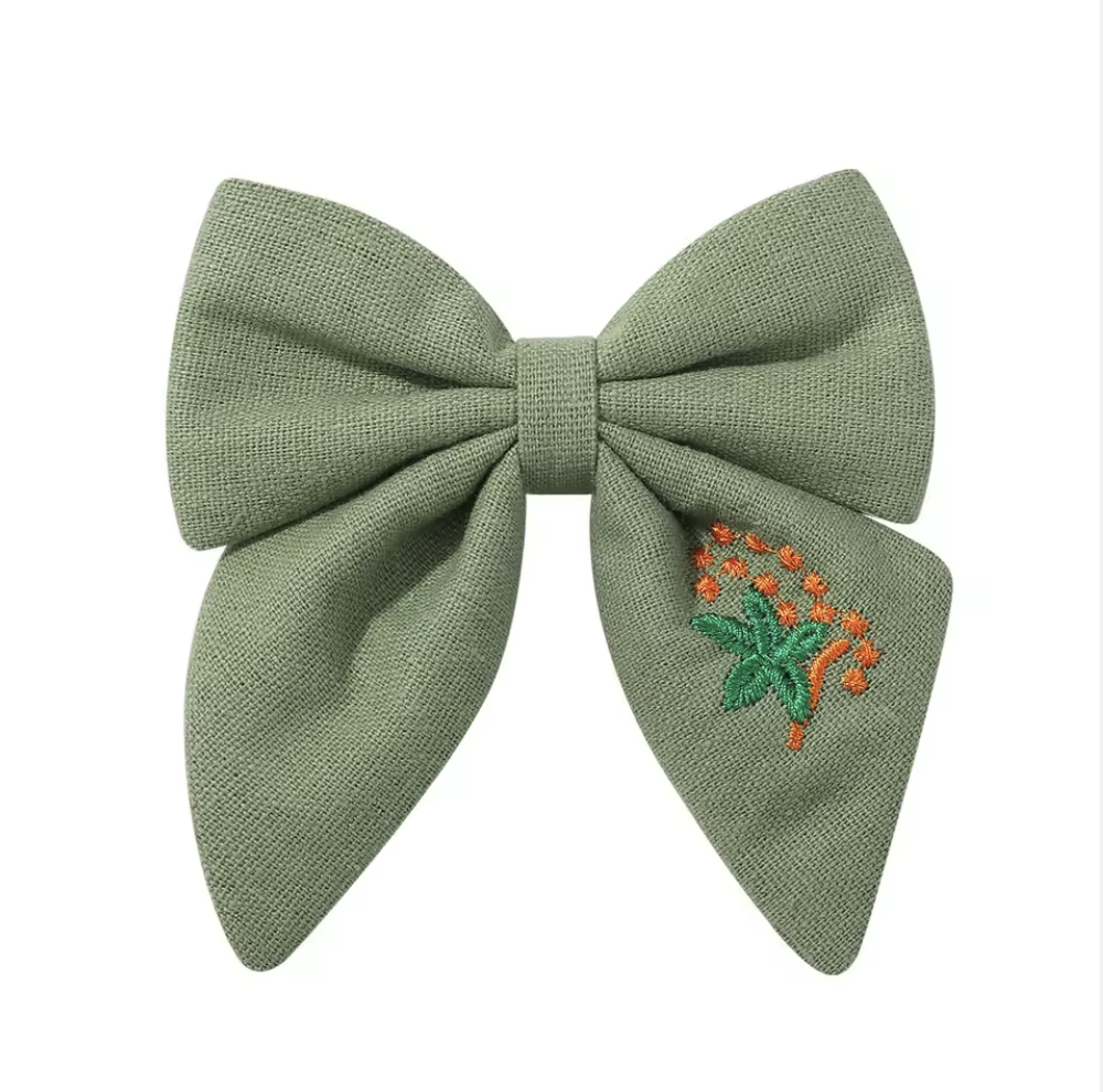 Reasonable Price Bow Hair Band Hand Embroidered Linen Bow Kids/young Girl Bow Hair Ties. Handmade Bow Hair Clip Baby Girl Hair Accessory
