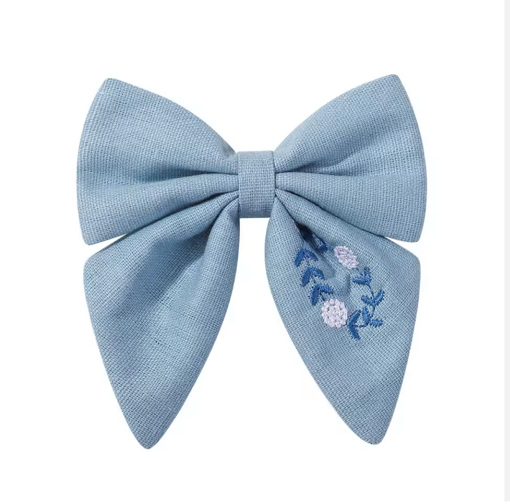 Reasonable Price Bow Hair Band Hand Embroidered Linen Bow Kids/young Girl Bow Hair Ties. Handmade Bow Hair Clip Baby Girl Hair Accessory
