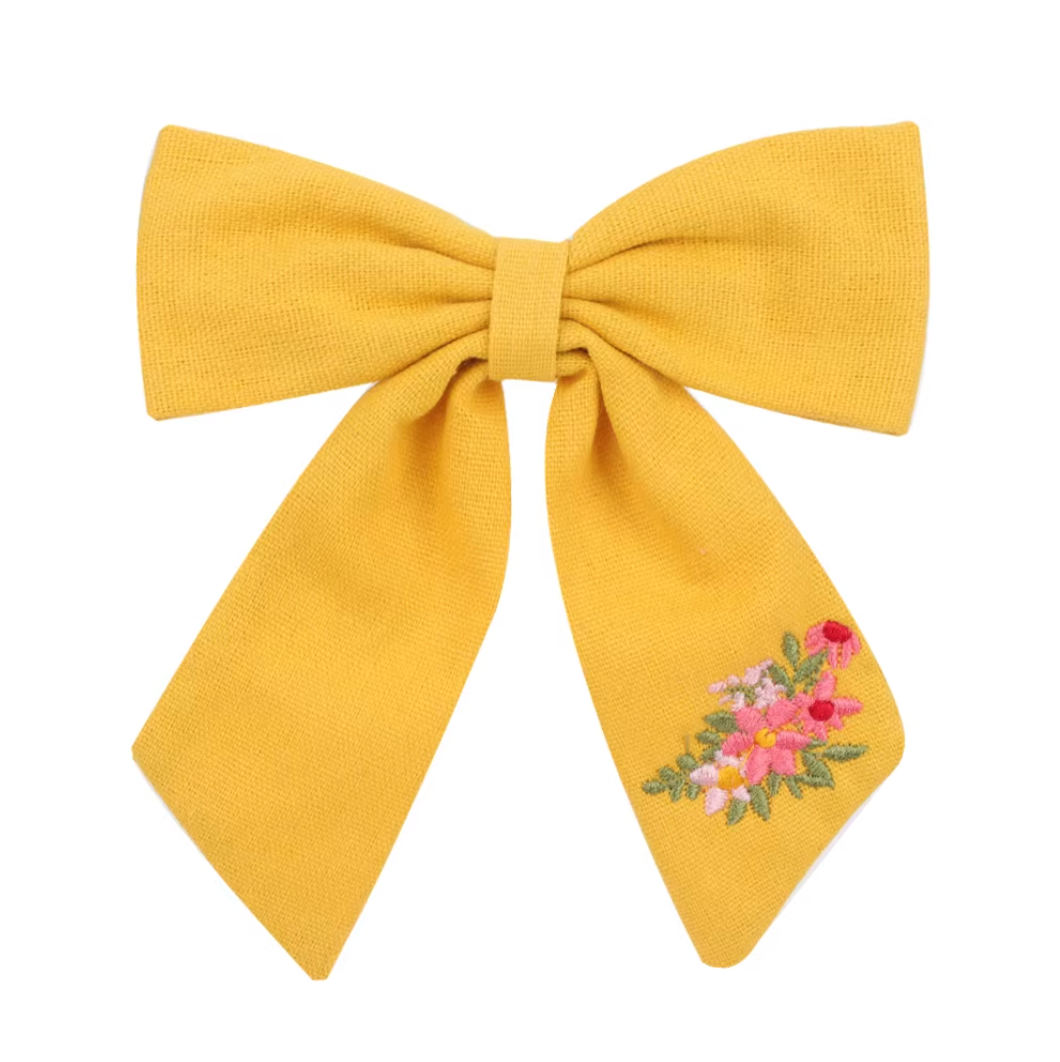Reasonable Price Bow Hair Band Hand Embroidered Linen Bow Kids/young Girl Bow Hair Ties. Handmade Bow Hair Clip Baby Girl Hair Accessory