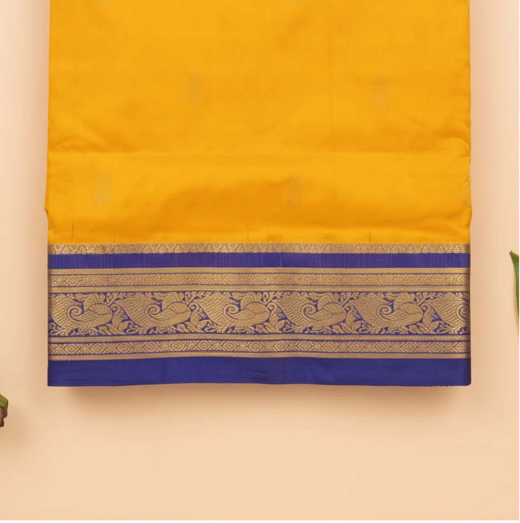 Mango Yellow & Royal Blue 9-Yard Pure Silk Saree
