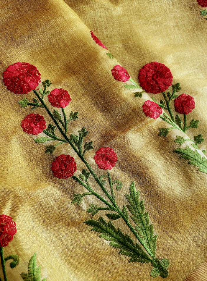Mustard Yellow Bhagalpuri Linen Saree – Embroidered Border