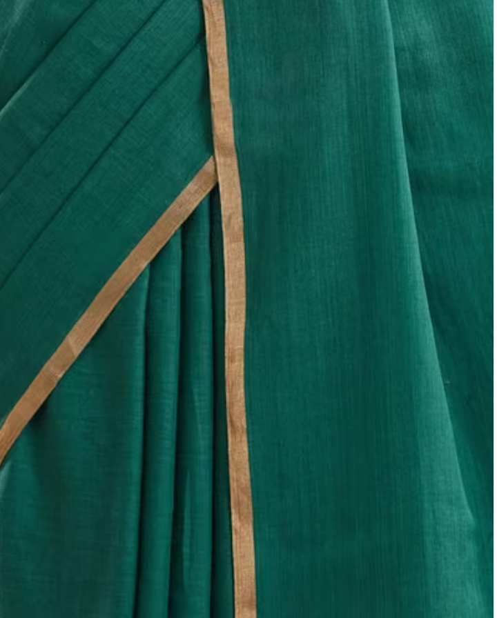 Teal Cotton Linen Hand Woven Sari