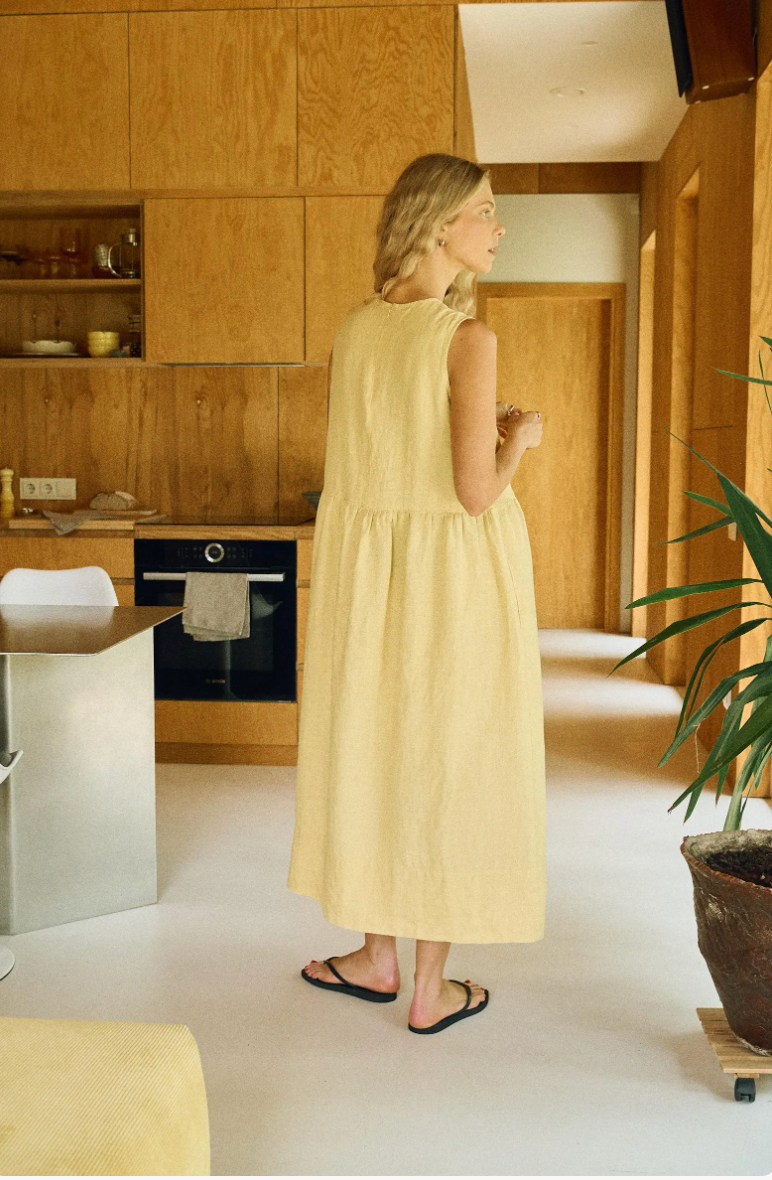 Butter linen dress - Smock dress - Sleeveless dress - Linen dress - Oversized dress - Summer dress - Butter yellow dress - Maxi dress