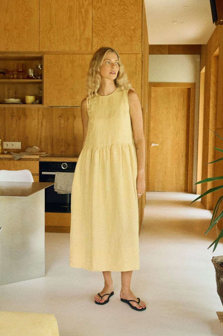 Butter linen dress - Smock dress - Sleeveless dress - Linen dress - Oversized dress - Summer dress - Butter yellow dress - Maxi dress
