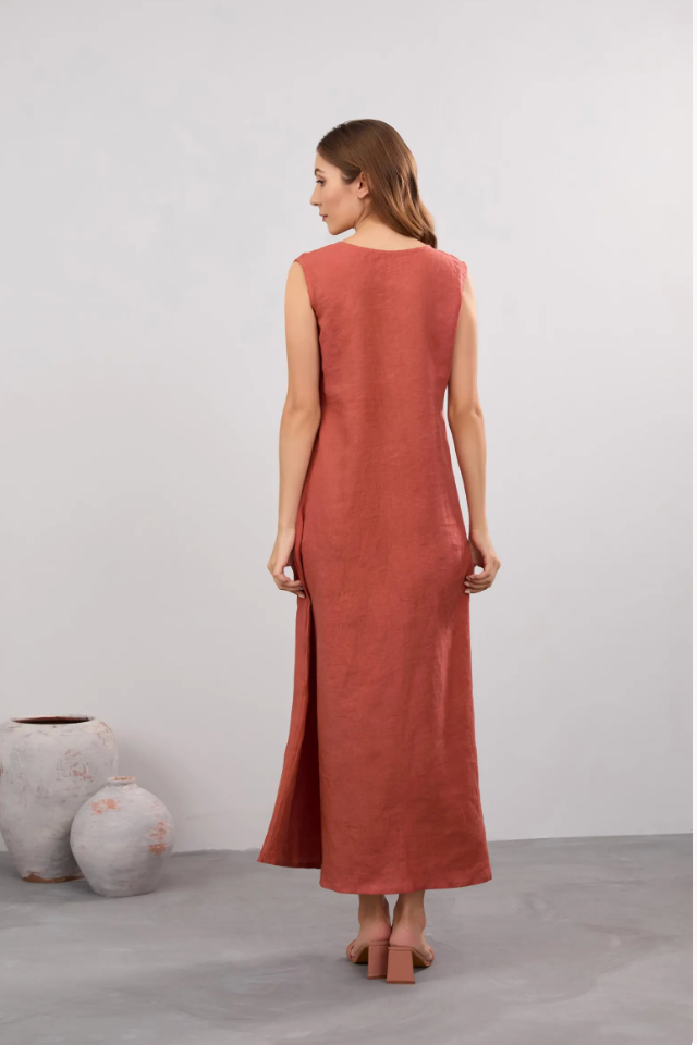 Linen Maxi Dress, Ruffle Details, Plus Size
