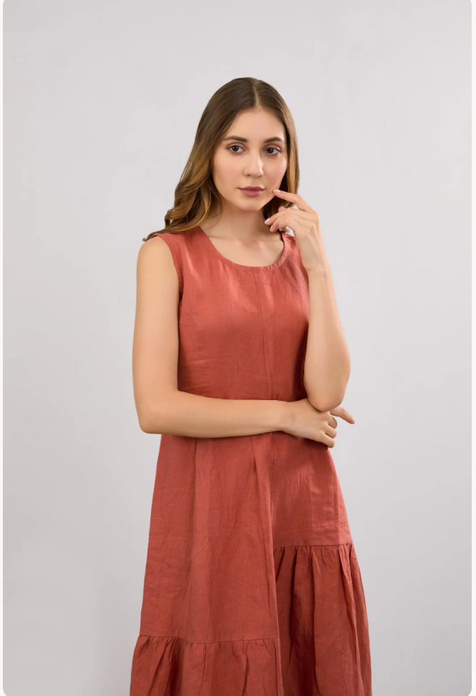 Linen Maxi Dress, Ruffle Details, Plus Size