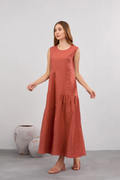 Linen Maxi Dress, Ruffle Details, Plus Size