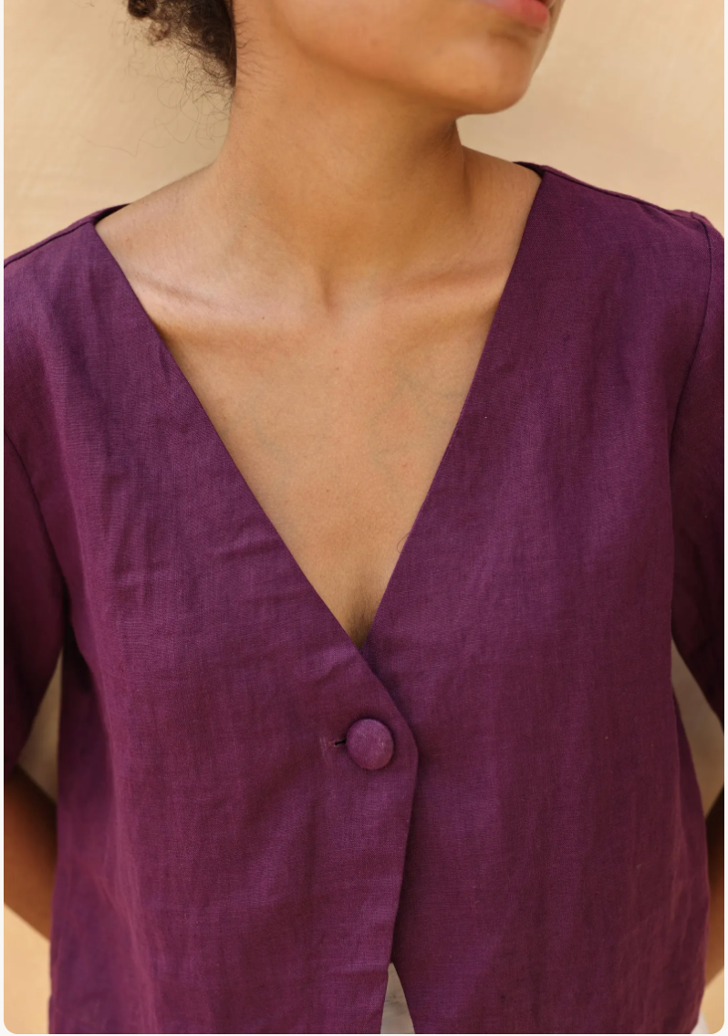 Short Sleeve Linen Crop Top, Custom Fit