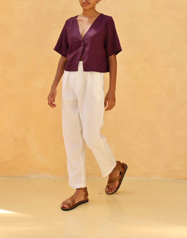 Short Sleeve Linen Crop Top, Custom Fit