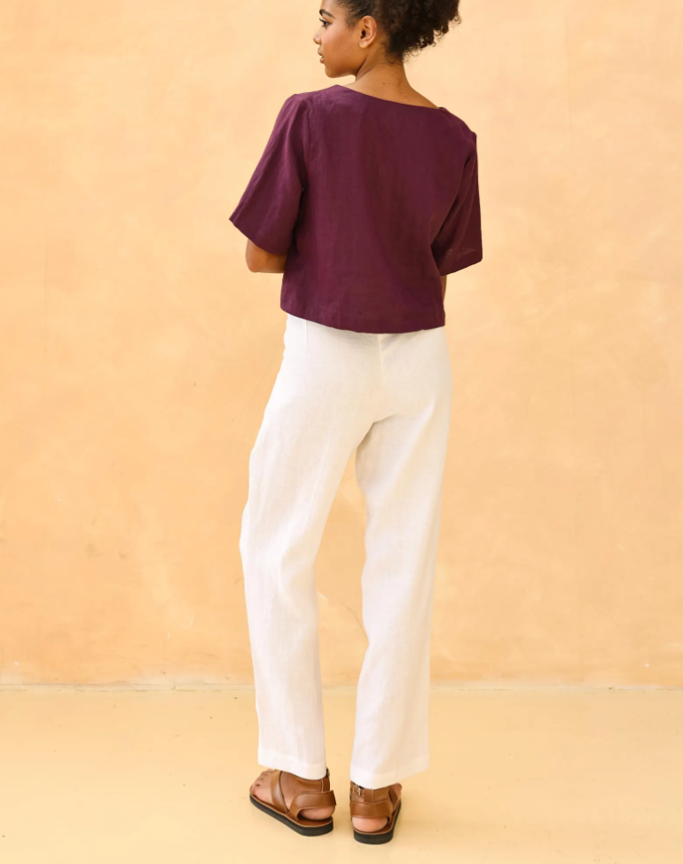 Short Sleeve Linen Crop Top, Custom Fit