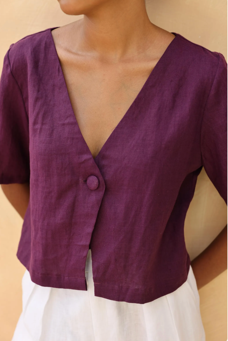 Short Sleeve Linen Crop Top, Custom Fit