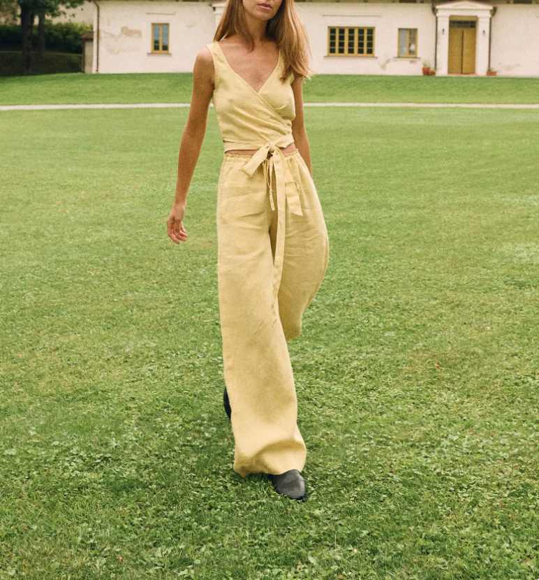 Butter linen wrap top - Wrap top - Crop top - Linen wrap blouse - Summer top - Linen top - Summer linen blouse -V-neck