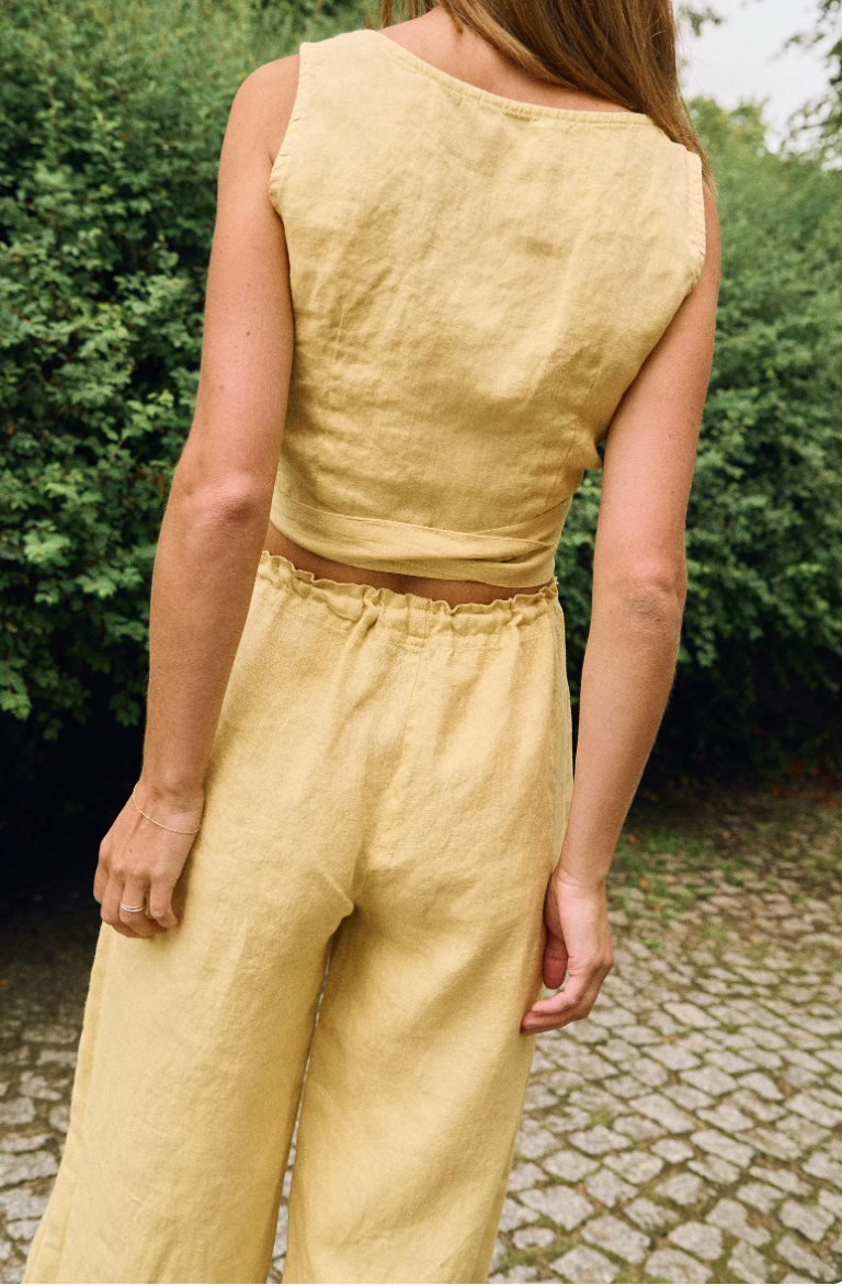 Butter linen wrap top - Wrap top - Crop top - Linen wrap blouse - Summer top - Linen top - Summer linen blouse -V-neck