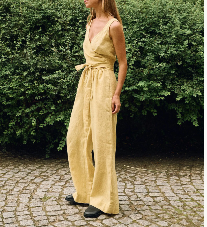 Butter linen wrap top - Wrap top - Crop top - Linen wrap blouse - Summer top - Linen top - Summer linen blouse -V-neck