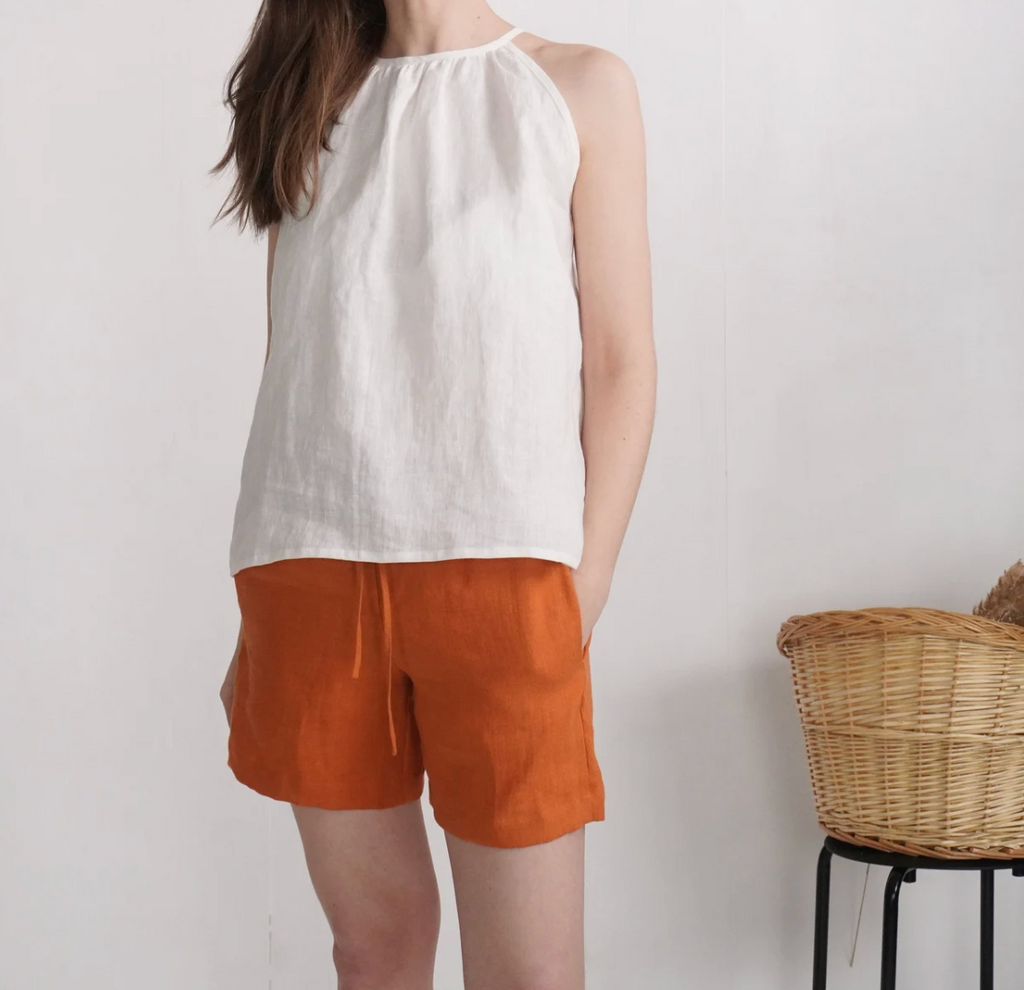 Natural Linen Halter Top – Sleeveless Summer Blouse