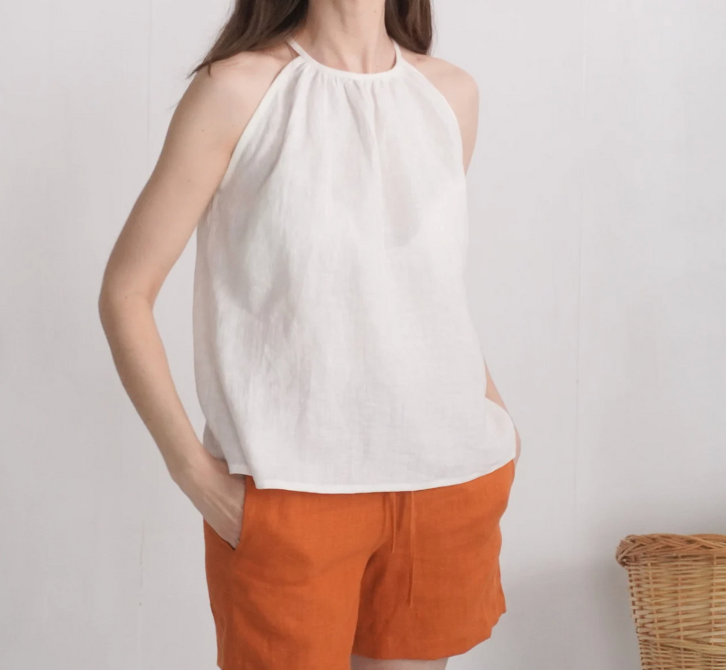 Natural Linen Halter Top – Sleeveless Summer Blouse