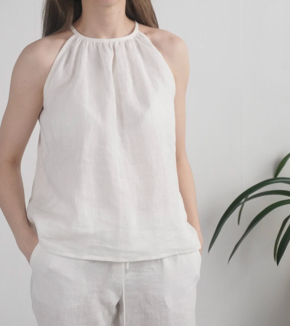 Natural Linen Halter Top – Sleeveless Summer Blouse