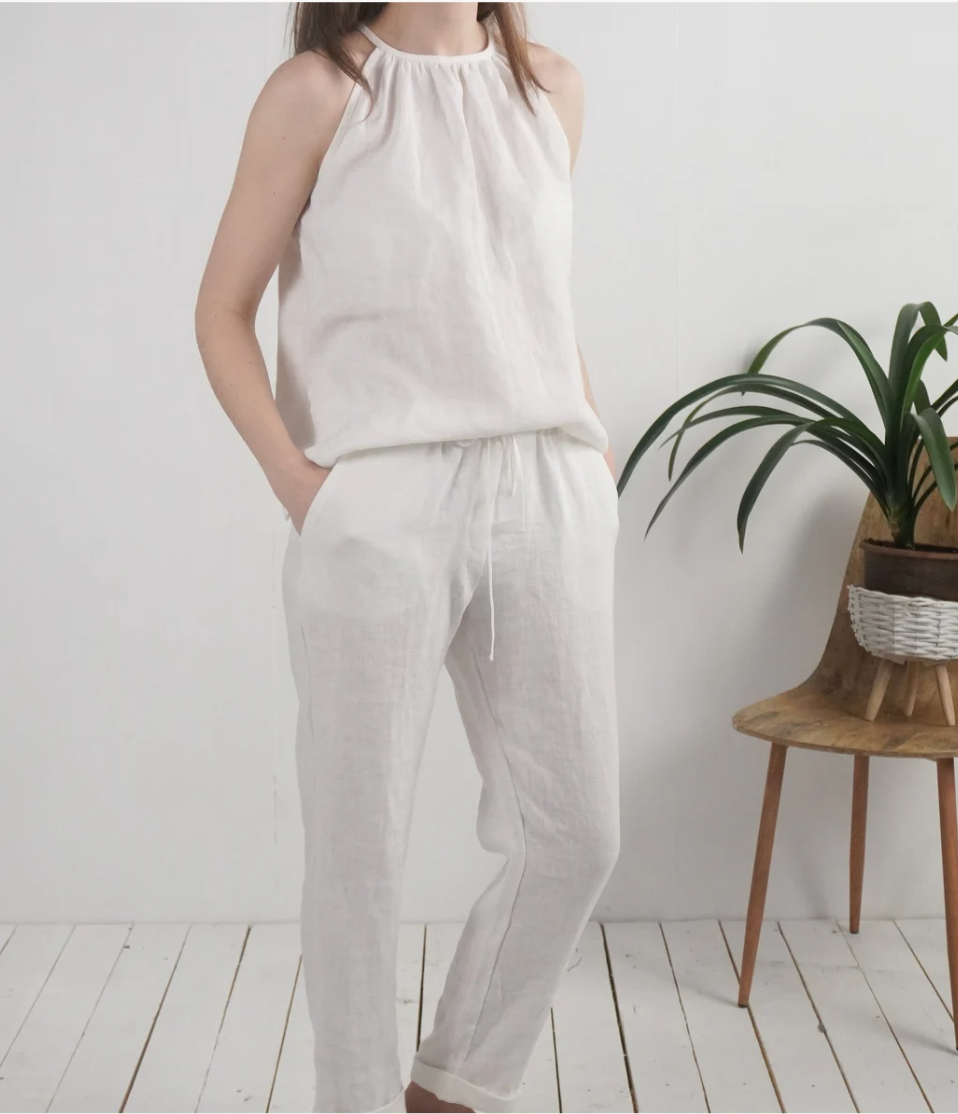 Natural Linen Halter Top – Sleeveless Summer Blouse