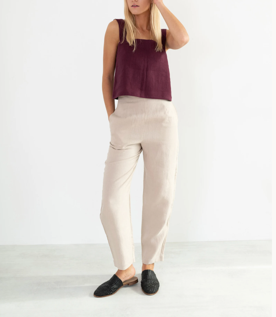Eggplant Linen Tank Top – Square Neck, Wide Straps
