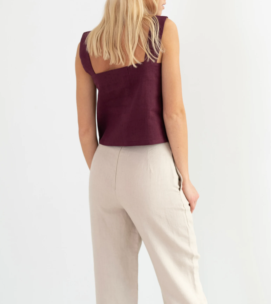 Eggplant Linen Tank Top – Square Neck, Wide Straps