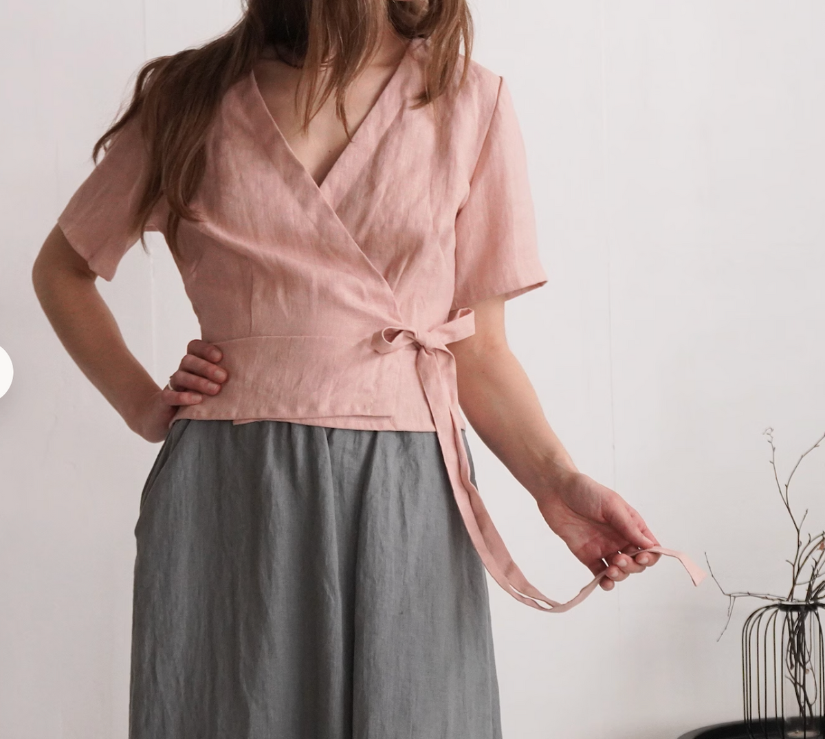Linen Wrap Top – V-Neck Summer Blouse