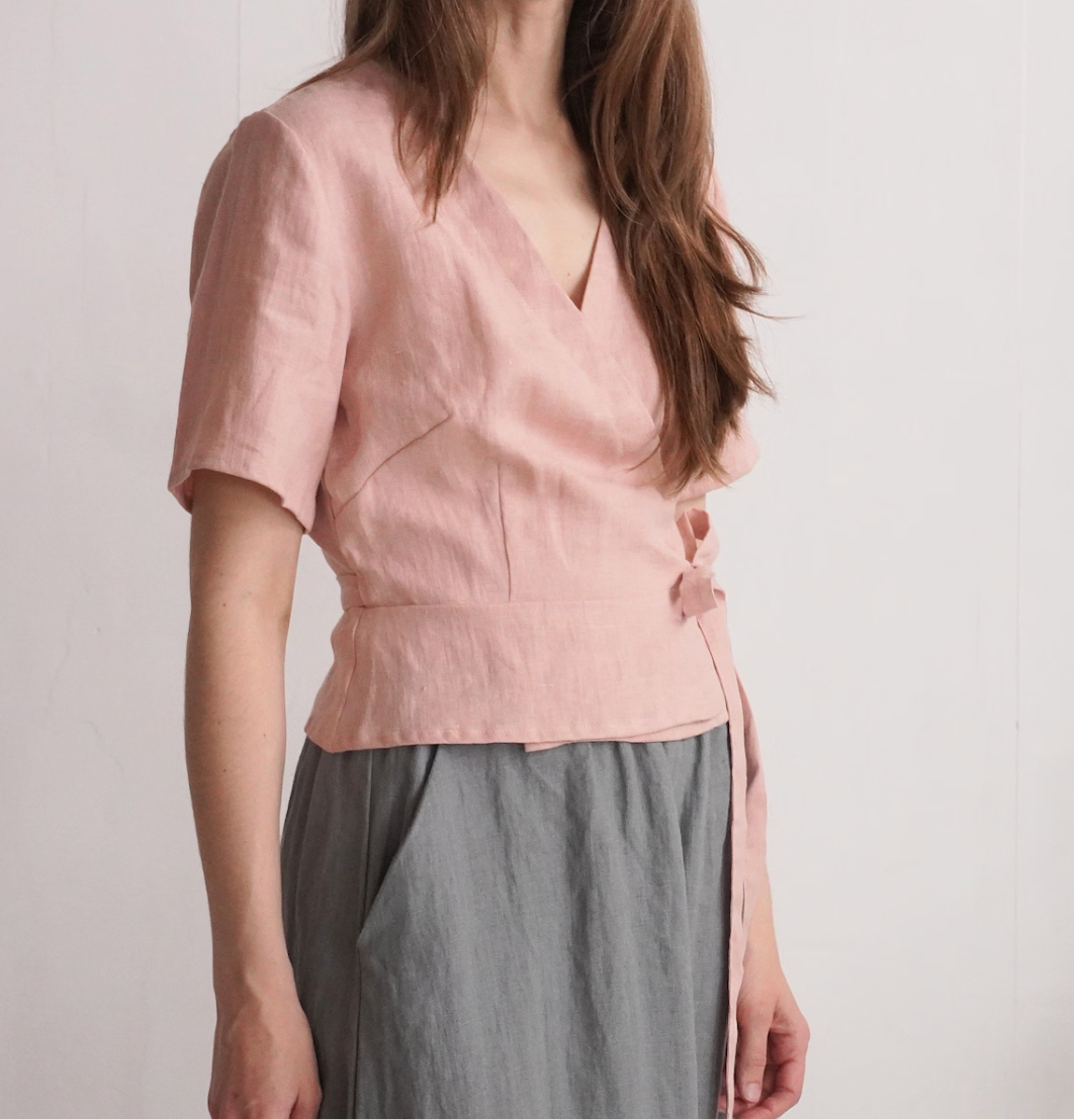 Linen Wrap Top – V-Neck Summer Blouse