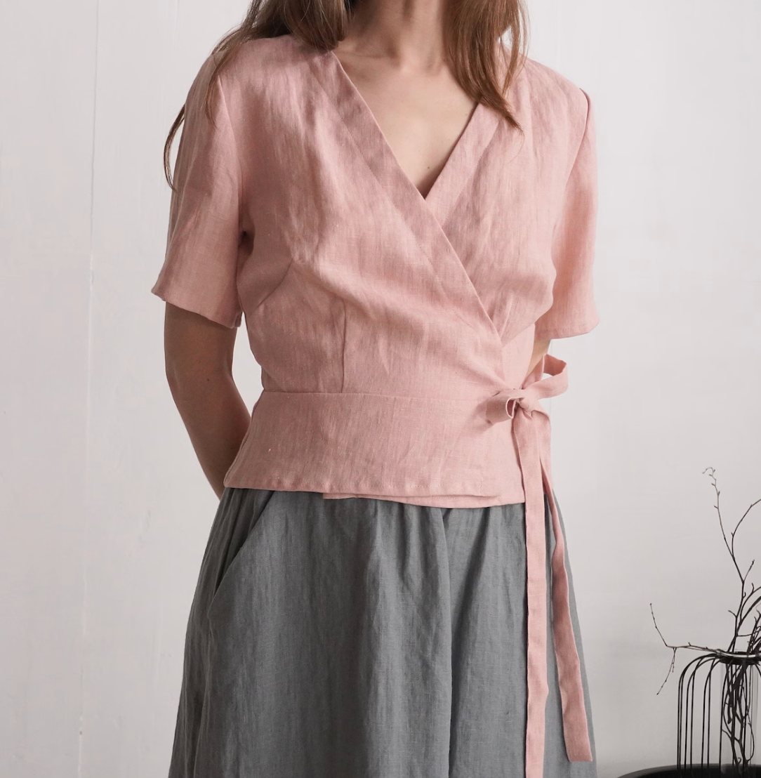 Linen Wrap Top – V-Neck Summer Blouse