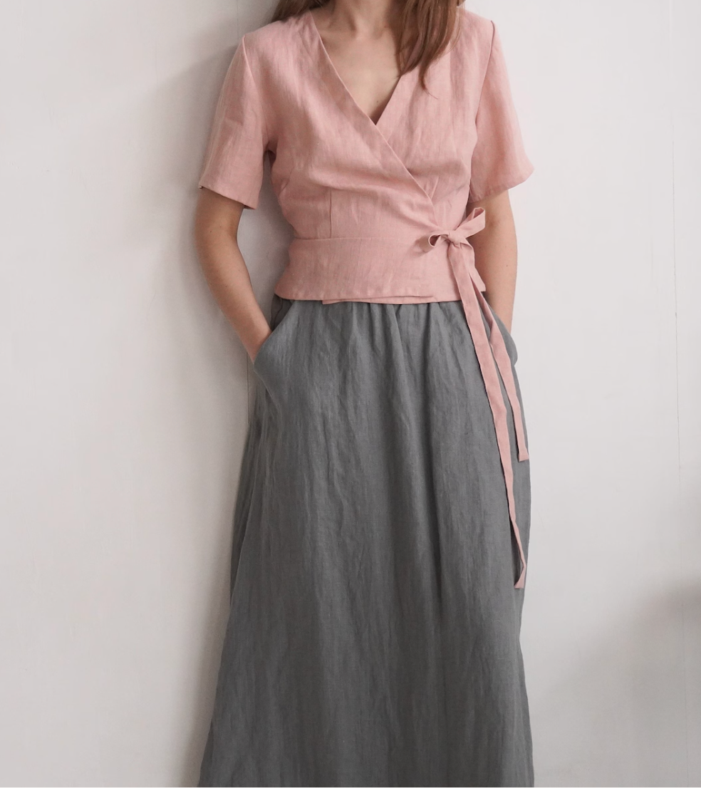 Linen Wrap Top – V-Neck Summer Blouse